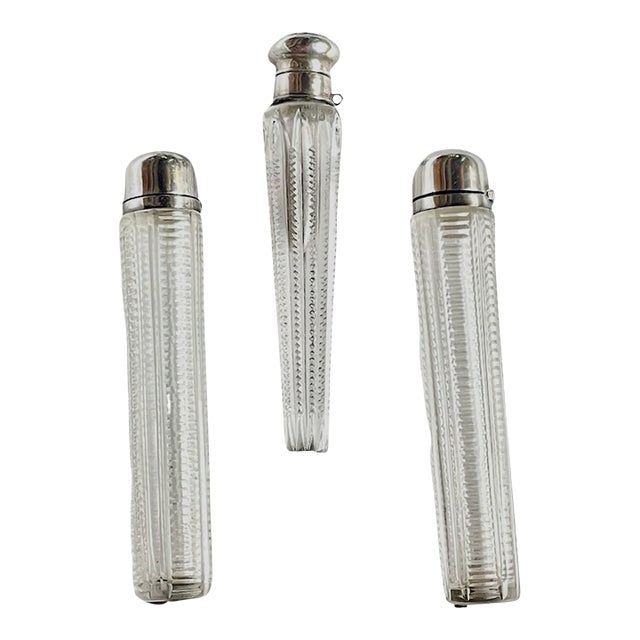 Vintage Art Deco Silver & Crystal Flacons Set For Sale