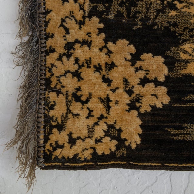 Textile Belgian Woodland Deer Tapestry in Slate Blue and Taupe With Silk Fringe For Sale - Image 7 of 13