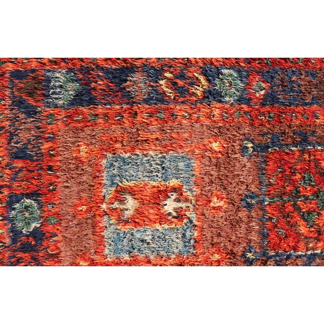 Vintage Turkish Tulu Rug With Bold Red Field and Blue Geometric Motifs For Sale - Image 9 of 12