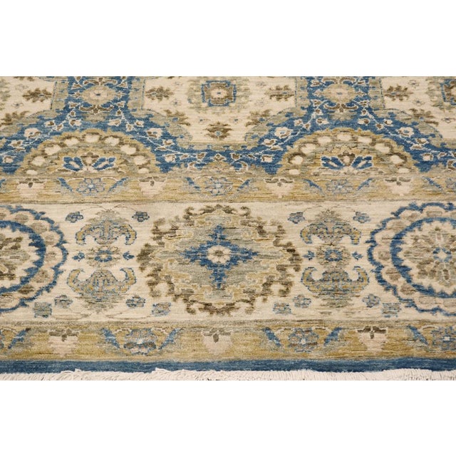 1990s 1990s Boho Chic Kafkaz Blue & Beige Wool Rug - 9'0 X 12'5 For Sale - Image 5 of 7