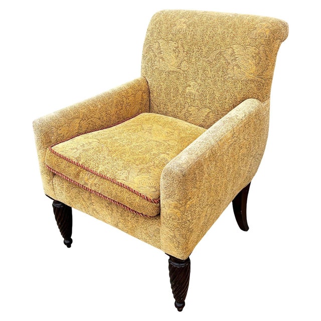 1990s 1990 Post Modern Saddle Bag Armchair Lounge W/ Yellow Foliage Pattern Upholstery For Sale - Image 5 of 7