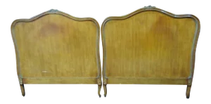 Louis XV Style Floral Carved Faux Painted Twin Headboards - a Pair