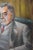 Vintage portrait painting on canvas of a seated man wearing a suit.