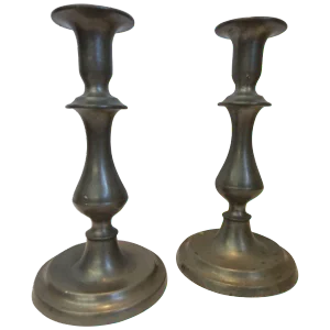 Pair of Colonial Style Pewter Taper Candlesticks