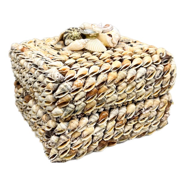 Vintage Coastal Seashell Covered Shell Encrusted Box – Coastal / Tropical For Sale