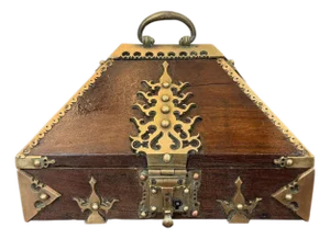 18th Century Brass Mounted and Lacquered “Marriage” Dowry Box. Exquisite