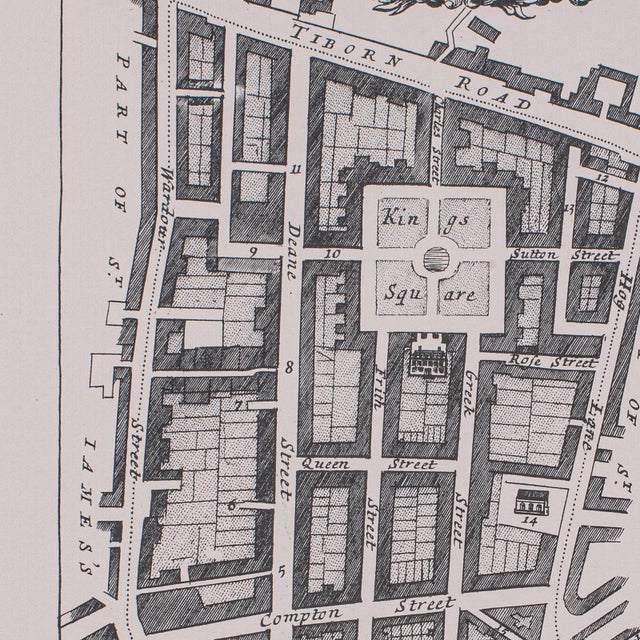 Vintage Framed 18th Century Street Map, London, West End, Soho, Leicester Square For Sale - Image 6 of 10