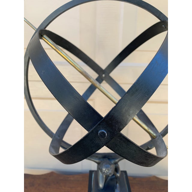 Metal Vintage English Country Iron Armillary Sundial Held by Atlas For Sale - Image 7 of 12