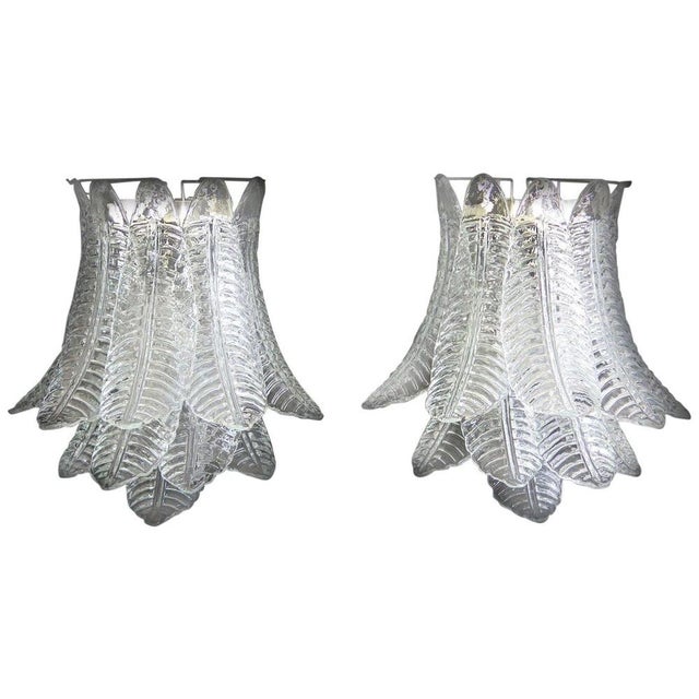 Glass Italian Felci Leaf Sconces in the style of Barovier & Toso, Set of 2 For Sale - Image 7 of 7