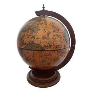 Vintage Italian Old World Globe Bar ~22" Tall Zodiac Signs MCM For Sale
