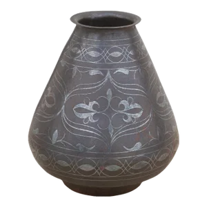 19th Century Indian Bidriware Engraved Vase