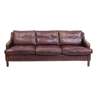 Danish Three-Seater Sofa in Brown Leather, 1970s For Sale