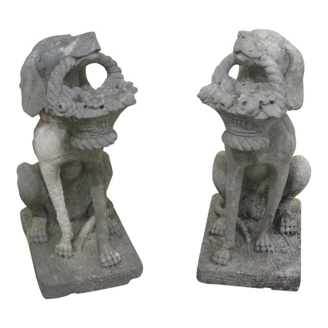 1900d Antique Cement Dog W Basket Garden Statues A Pair Chairish