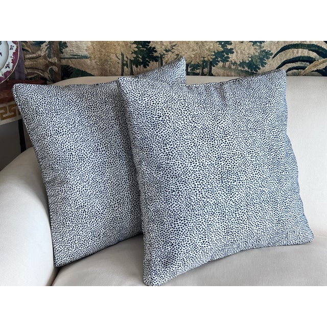 Pair Cushions/Pillows in a Small Blue Animal Print on White Ground For Sale - Image 11 of 12