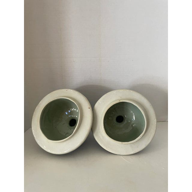 Chinoiserie Vintage Blue and White Hand Painted Chinoiserie Ceramic Table, Post or Lamp Finial- Set of 2 For Sale - Image 3 of 9