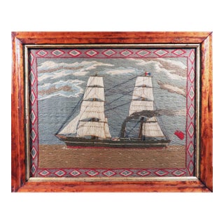 English Sailor's Woolwork of a Merchant Navy Steam-Auxiliary Square-Rigged Brig For Sale