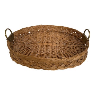 1990s Woven Basket Brass Handle For Sale