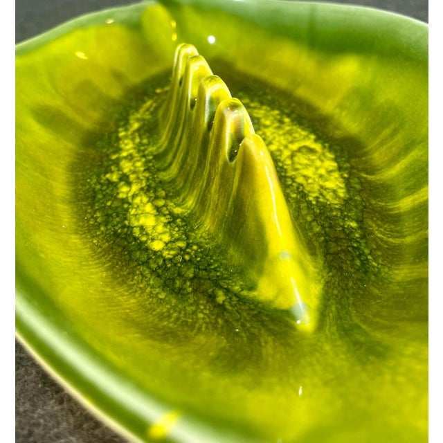 Mid 20th Century Mid-Century Modern Acid Green Leaf Shaped Art Pottery Ashtray For Sale - Image 5 of 10