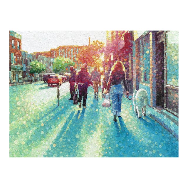 A World Where - Original Contemporary Urban Figurative Pointillist Acrylic Painting For Sale