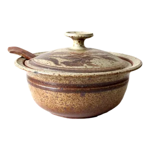 Vintage Studio Pottery Serving Bowl and Ladle Set