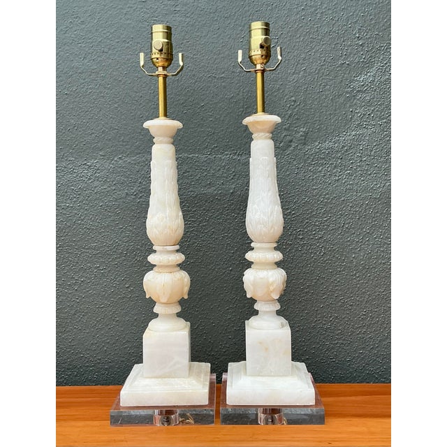 Vintage Carved Stone Column Lamp - A Pair For Sale In West Palm - Image 6 of 12