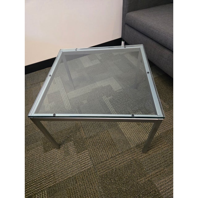 Florence Knoll 23-Inch Square Coffee Table With Satin Chrome Base and Glass Top For Sale In New York - Image 6 of 6