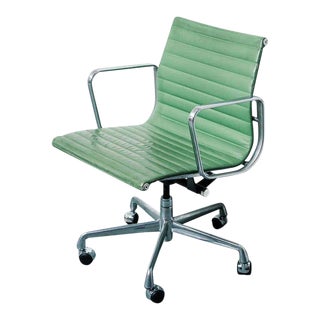 Herman Miller Eames Cactus Green Leather & Aluminum Office Chair For Sale
