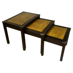 Mahogany Campaign Nesting Tables with Leather Tops from Bevan Funnell, Set of 3