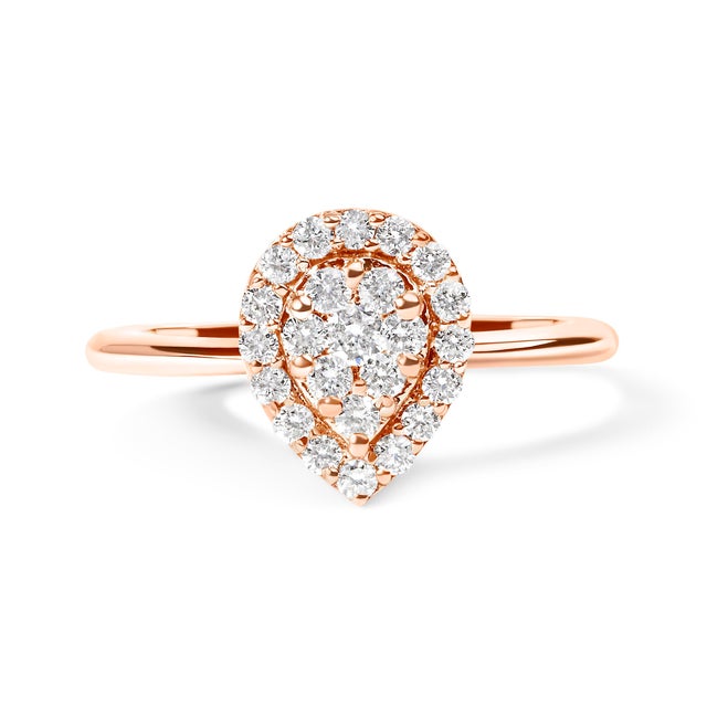 10K Rose Gold 3/8 Cttw Composite Diamond Pear Shaped Halo Promise Ring (I-J Color, I2-I3 Clarity) - For Sale