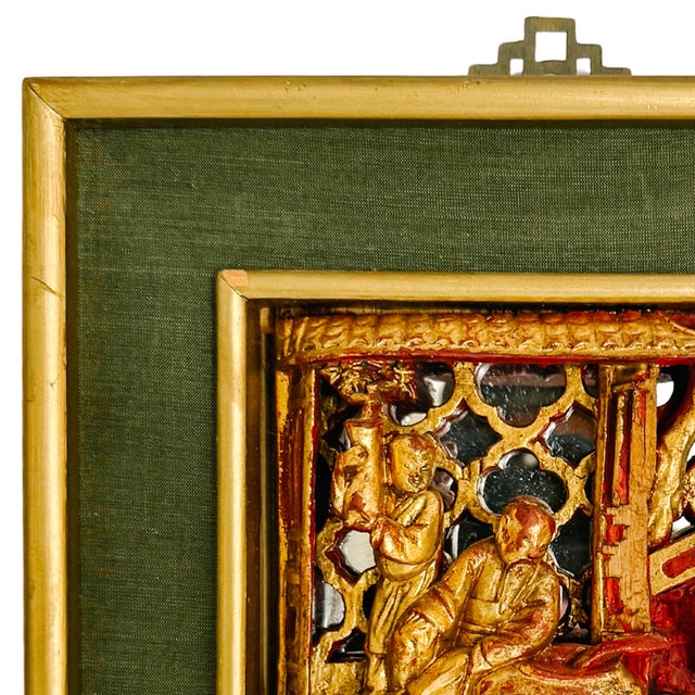Mid 20th Century Vintage Framed Chinese Gilt Wood Architectural Carving With Mirrored Background For Sale - Image 5 of 8