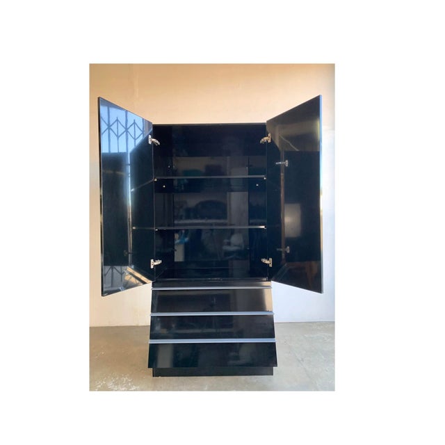 1980s Post Modern Black Lacquer Armoire For Sale - Image 4 of 7