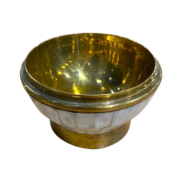 Vintage Mother-of-Pearl & Brass Floral Inlay Trinket Box For Sale - Image 10 of 14