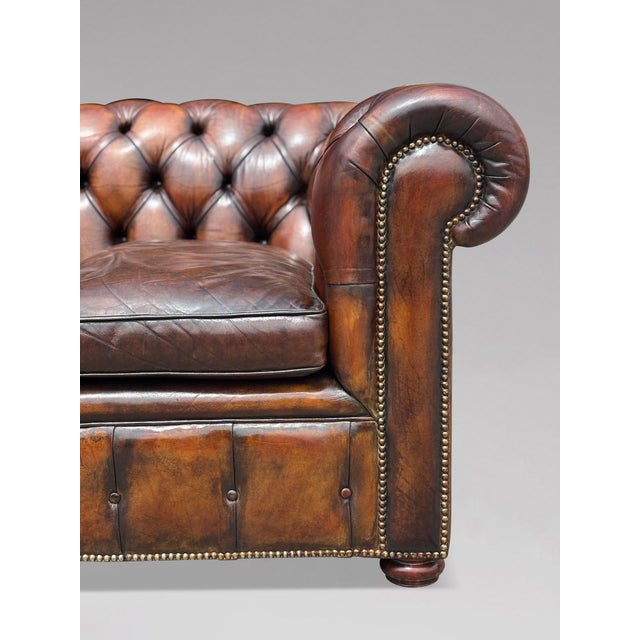 Late 19th Century Victorian Brown Leather Chesterfield 3-Seater Sofa, 1880s For Sale - Image 5 of 12