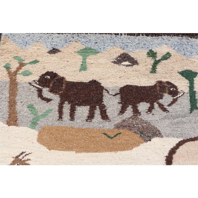Vintage African Tapestry With Tribal Village, Wildlife and Hunting Scene For Sale - Image 9 of 15