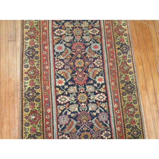 Rustic Traditional Navy Green Long Persian Runner, 20th Century - 2'11" x 18'1" For Sale - Image 3 of 6