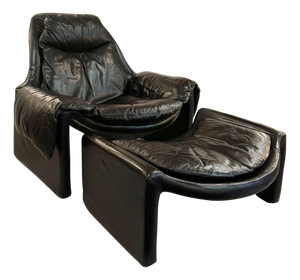 Set of P60 Lounge Chair and Ottoman in Black Leather attributed to Vittorio Introini for Saporiti, 1962
