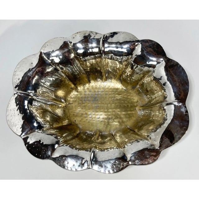 Metal Vintage Oversized Hammered Silverplate Footed Bowl For Sale - Image 7 of 9