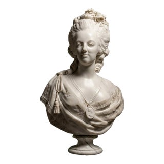 Hand-Carved Natural Marble Bust Sculpture – Portrait of Marie Antoinette For Sale