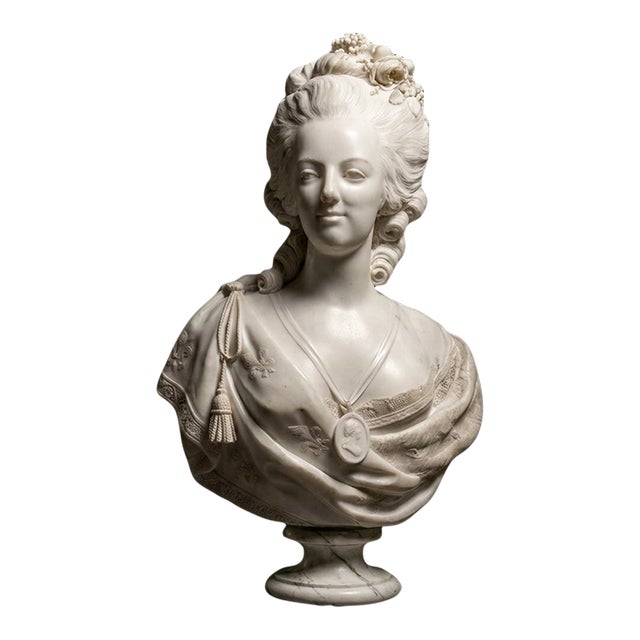 Hand-Carved Natural Marble Bust Sculpture – Portrait of Marie Antoinette For Sale