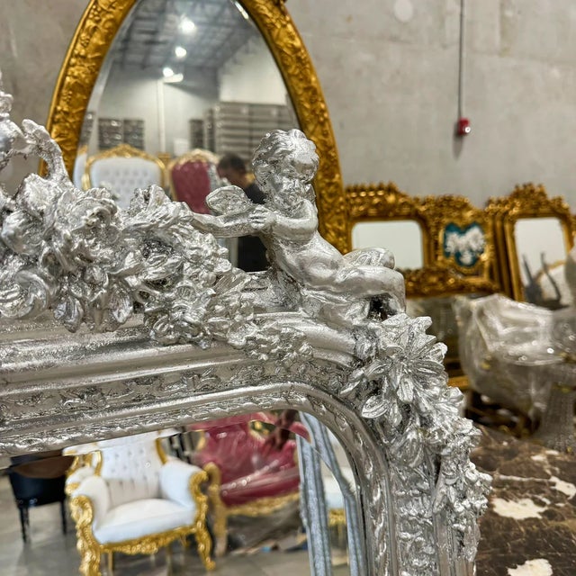 Make a striking statement with this exquisite French style silver coral floor mirror, a refined decorative piece inspired...