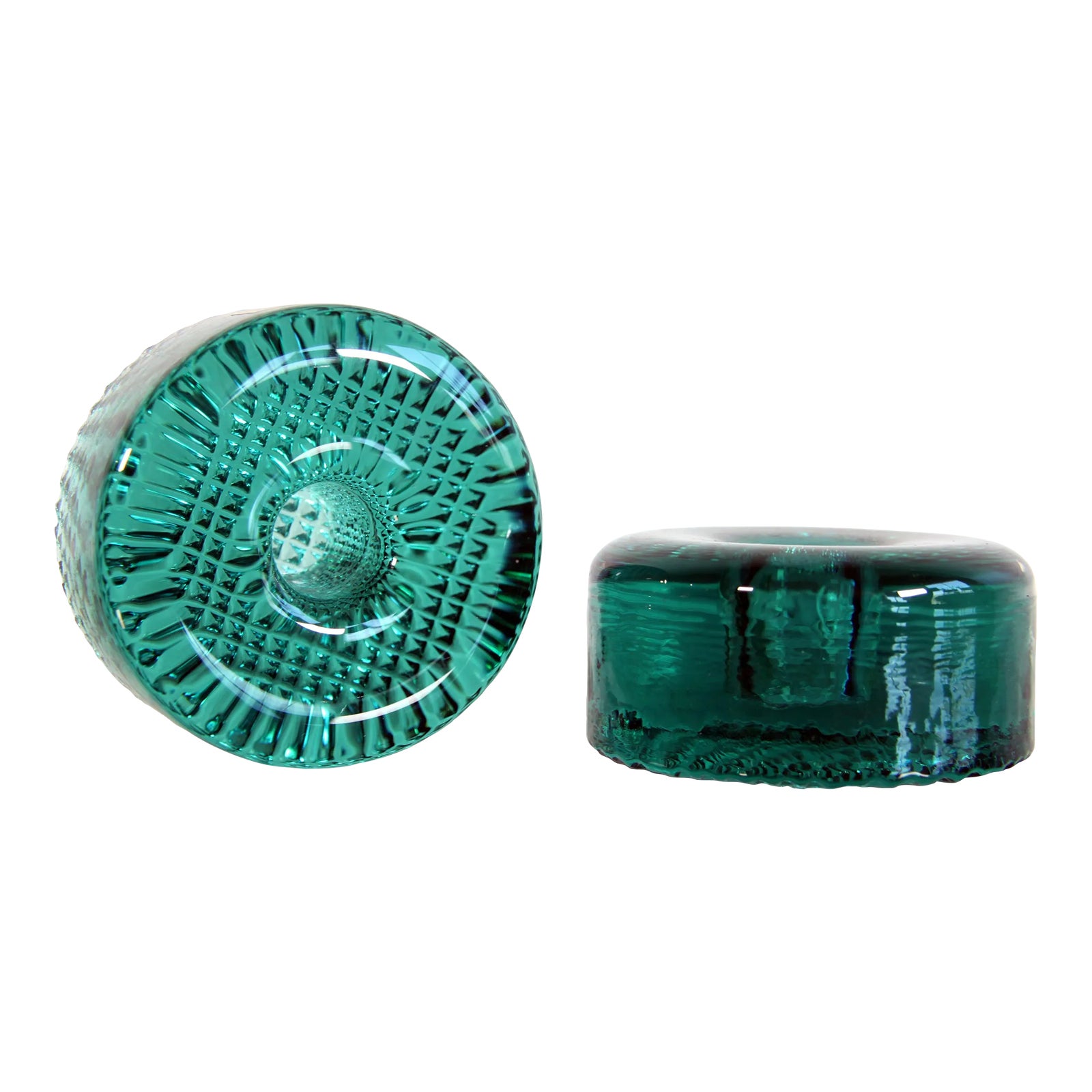 Vintage 1980's Jaroslav Svoboda for Karlov Tuquoise Czech Art Glass Candle Holders - a Pair