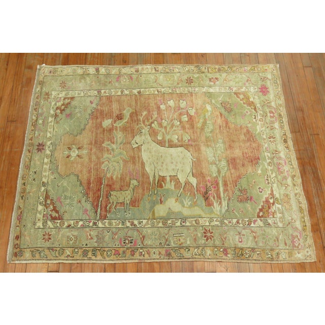 Mid 20th Century Zabihi Collection Pictorial Turkish Deer Pictorial Animal Rug For Sale - Image 5 of 11