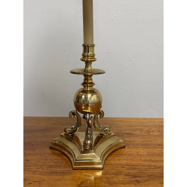 Brass Vintage Frederick Cooper Neoclassical Brass Dolphin Table Lamps - Pair For Sale - Image 8 of 12