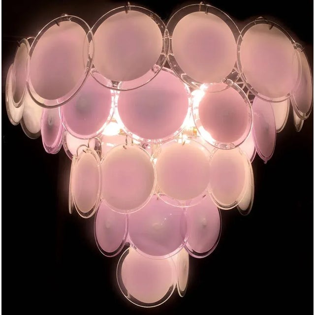 Pink Murano Glass Disc Chandeliers, Italy, 1970s, Set of 2 For Sale - Image 4 of 15