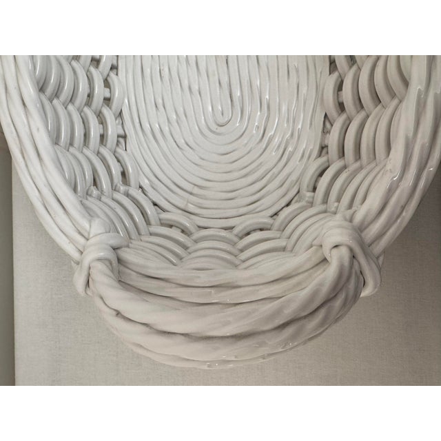 Vintage French Wicker White Glazed Earthenware Woven Basket For Sale - Image 11 of 11