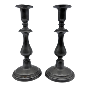 Antique Pair of American Pewter Candlesticks With Push Up Rods, Circa 1820s–1830s