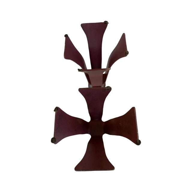 Metal 1980s Scandinavian Brutalist–Postmodern Iron & Ice Glass Candle Holders For Sale - Image 7 of 7