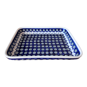 Late 20th Century Polish Pottery Boleslawiec Peacock Pattern Baker Rectangular Tray