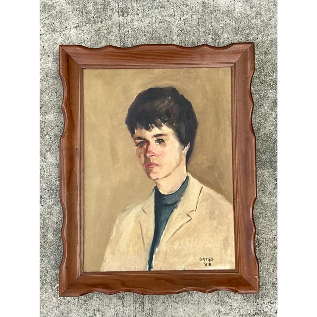 Vintage 1968 Signed Portrait Painting For Sale - Image 10 of 12