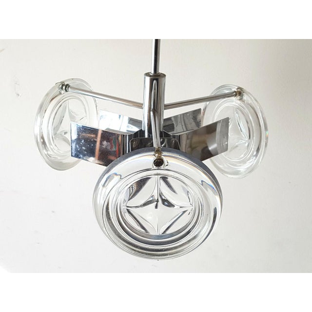 Metal Vintage Space Age Ceiling Light in Glass and Chrome, 1970s For Sale - Image 7 of 8